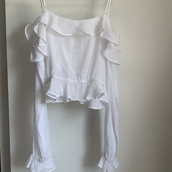 White H&M cropped off shoulder long sleeve top size 2 - Picture 4 of 7